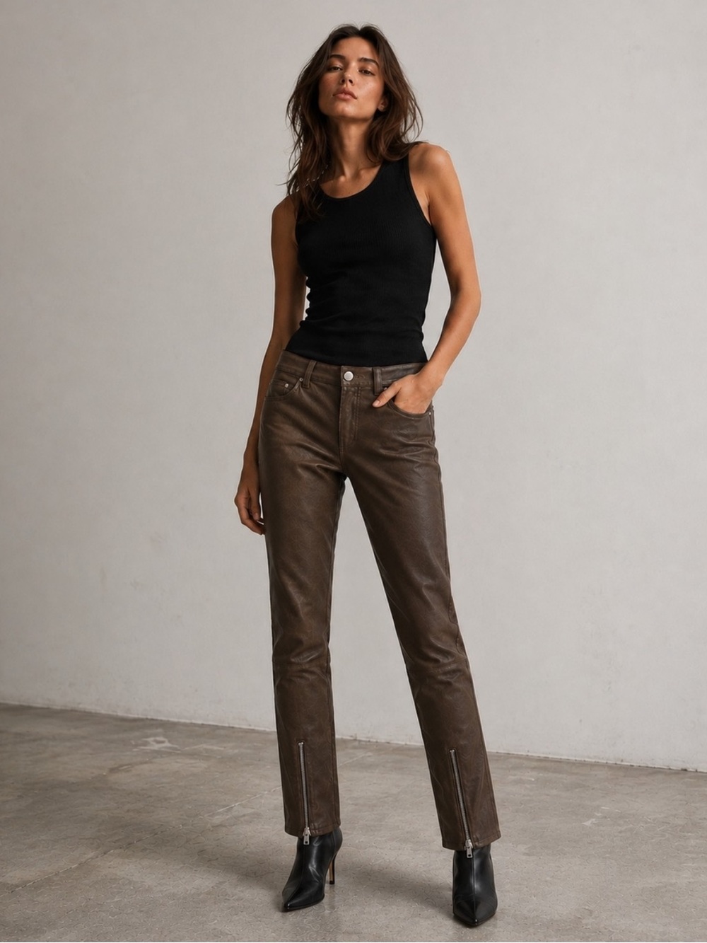 Helmut Lang Willow / Olive Stretch Leather Ankle Zip Leggings Pants- SZ 2- NWT
